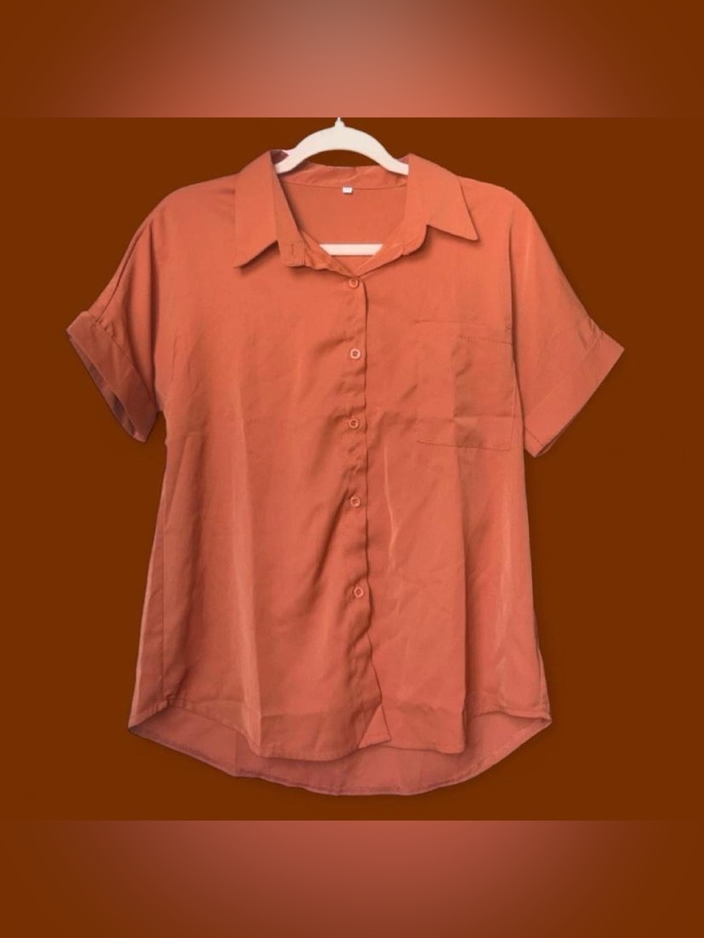 SHEIN Short-Sleeve Button-Down Shirt in Terracotta